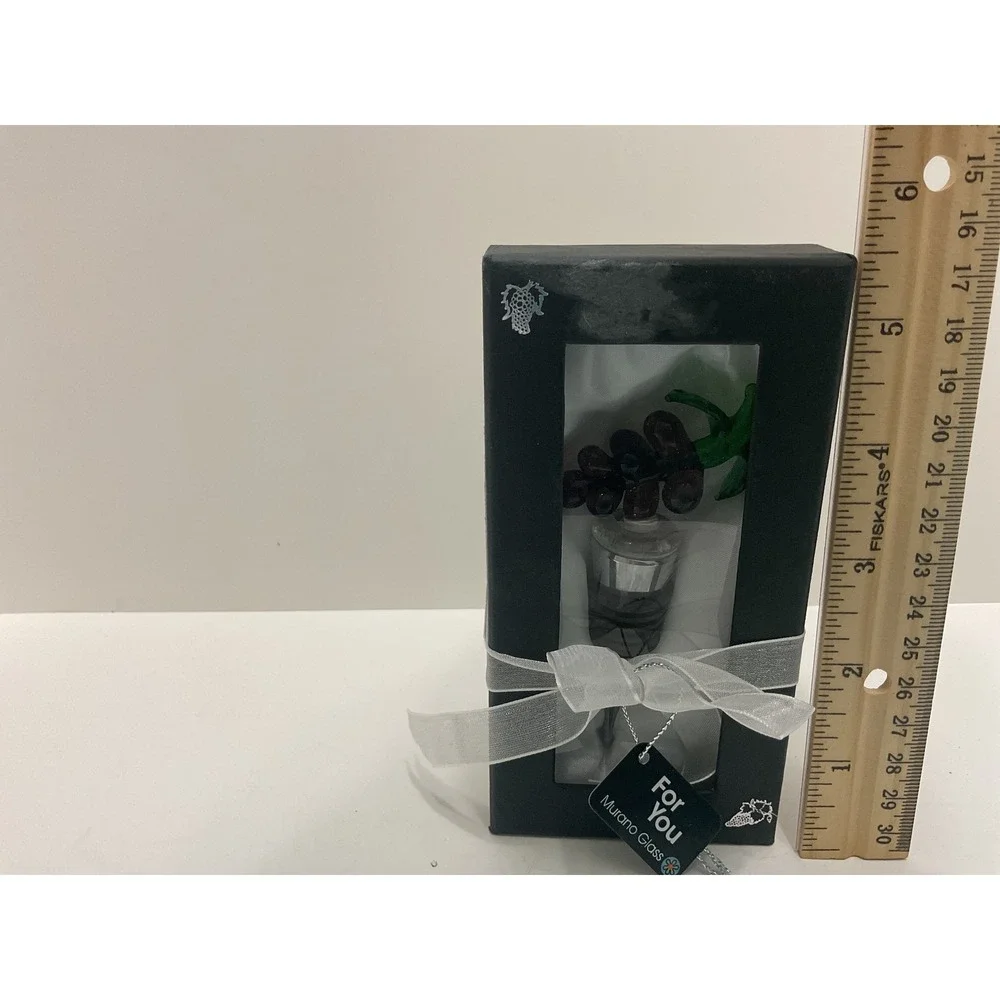 Murano Glass Grape‎ Wine Bottle Stopper Purple Grapes Chrome Gift Box New